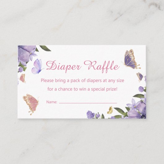 Roze paarse vlinderluier Raffle baby shower Informatiekaartje (Voorkant)