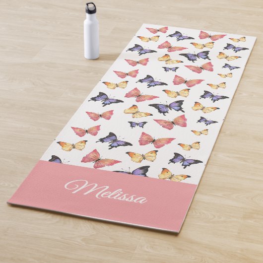 Roze Paarse Vlinders Aangepaste Naam Yogamat (In situ)