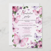 Roze Paarse Vlinders Afstudeerfeest Kaart (Voorkant)