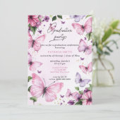 Roze Paarse Vlinders Afstudeerfeest Kaart (Staand voorkant)