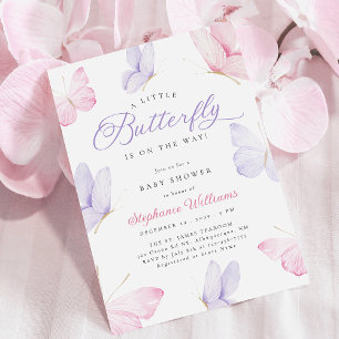 Roze & Paarse Vlinders Baby Shower Kaart