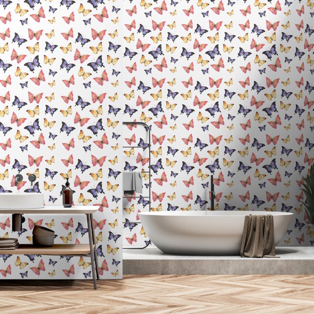 Roze Paarse Vlinders Behang (Badkamer)