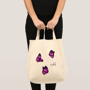 roze paarse vlinders die op een briesje flitsen tote bag