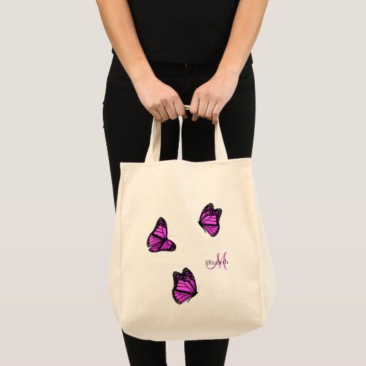 roze paarse vlinders die op een briesje flitsen tote bag (Voorkant (product))
