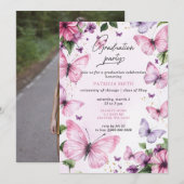 Roze Paarse Vlinders Foto Afstudeerfeest Kaart (Voorkant / Achterkant)