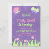 Roze Paarse Vlinders Meisje 1e Verjaardag Kaart (Voorkant)