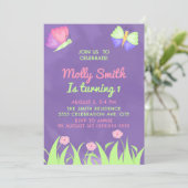 Roze Paarse Vlinders Meisje 1e Verjaardag Kaart (Staand voorkant)