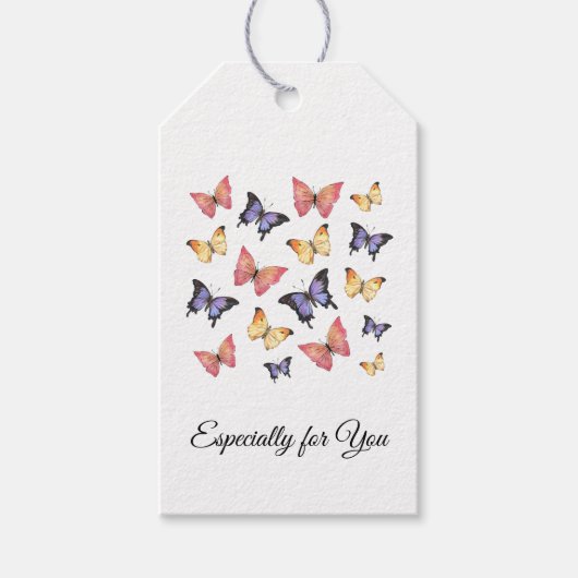 Roze Paarse Vlinders Modern Schrift  Cadeaulabel (Voorkant)