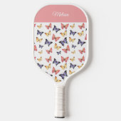 Roze Paarse Vlinders Monogram Aangepaste Naam Pickleball Paddle (Achterkant)