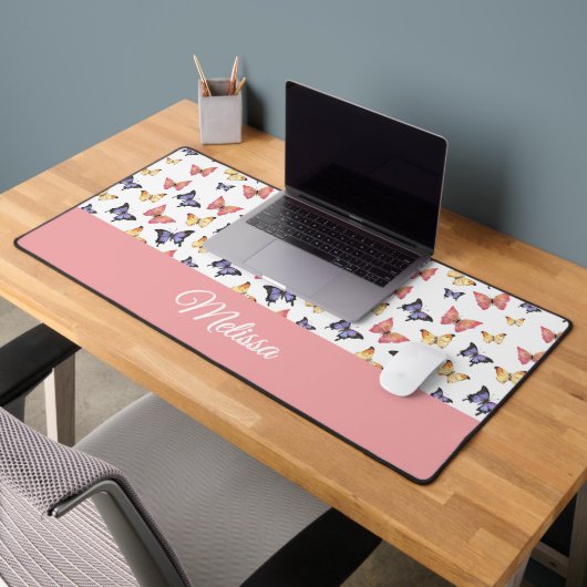Roze Paarse Vlinders Monogram Naam Bureaumat (Kantoor 2)