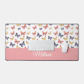 Roze Paarse Vlinders Monogram Naam Bureaumat (Keyboard & Muis)