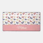 Roze Paarse Vlinders Monogram Naam Bureaumat (Voorkant)