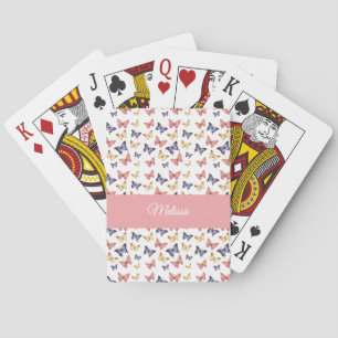 Roze Paarse Vlinders Monogram Naam Pokerkaarten