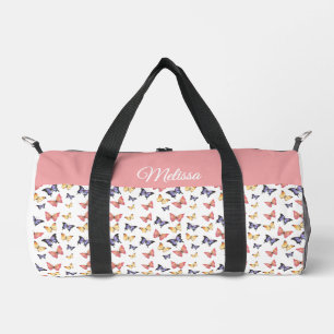 Roze Paarse Vlinders Monogram Naam Reistas Plunjezak