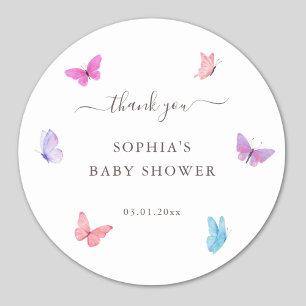 Roze Paarse Vlinders Natuur Thema Dank u Ronde Sticker