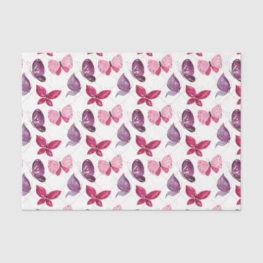 Roze & Paarse Vlinders (Ontwerp 59 Roze Serie) Tissuepapier (Voorkant)