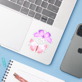 Roze Paarse Vlinders Sticker (Laptop met iPhone)