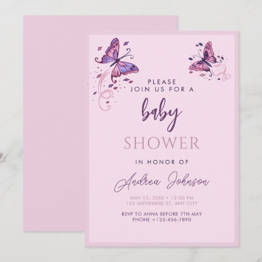  roze Paarse vlindervliegpartij Kaart (Voorkant / Achterkant)