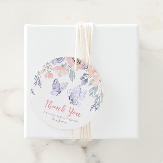 Roze Paarse vlindervlinder Baby shower Bedankjes Labels (In situ)