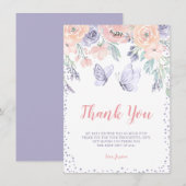 Roze Paarse vlindervlinder Baby shower Bedankkaart (Voorkant / Achterkant)