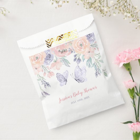 Roze Paarse vlindervlinder Baby shower Bedankzakje (Gezegeld)
