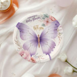 Roze Paarse vlindervlinder Baby shower Papieren Bordje<br><div class="desc">Vier de komst van een klein meisje met de A Little Butterfly Is On Her Way Baby shower Paper Borden! Deze prachtige borden zijn voorzien van delicate vlinders die fladderen over een zachte pastelachtergrond, met elegante gouden folie accenten die een vleugje sophisticatie en charme toevoegen. Het ontwerp legt perfect de...</div>