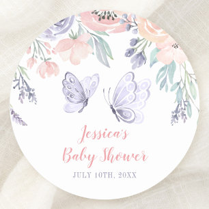 Roze Paarse vlindervlinder Baby shower Ronde Sticker