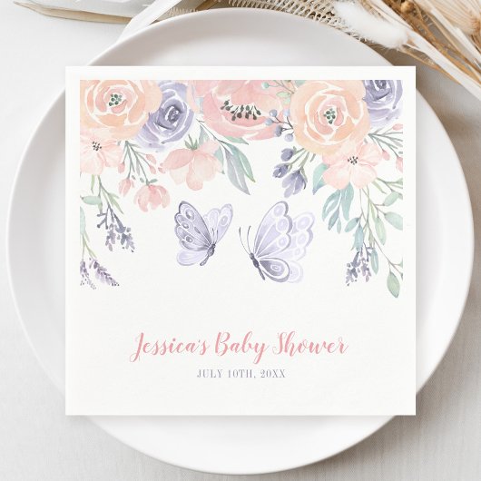 Roze Paarse vlindervlinder Baby shower Servet