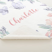 Roze Paarse vlindervlinder gepersonaliseerd meisje Sherpa Deken (3/4)