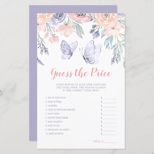 Roze Paarse vlindervlinder raadt het prijsspel (Voorkant / Achterkant)