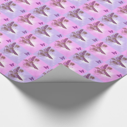 Roze Paarse vlindervloerpapier Cadeaupapier (Hoek)