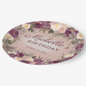 Roze Paarse  volken Floral Happy Birthday Papieren Bordje (Gekanteld)