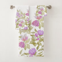 Roze Paarse Watercolor Bloemen Handgeschilderd