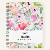 Roze paarse watergekleurde bloemen notitieboek (Voorkant)