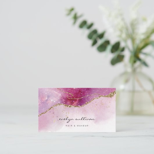 roze paarse waterverf agate visitekaartje (Staand voorkant)