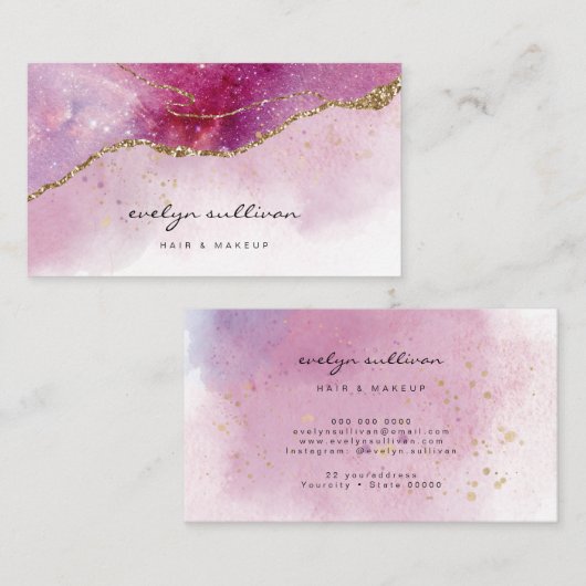 roze paarse waterverf agate visitekaartje (Voorkant / Achterkant)