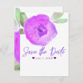 Roze Paarse Waterverf Bloem sparen de Datum Aankondigingskaart (Voorkant / Achterkant)