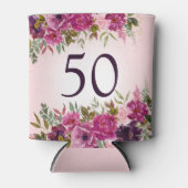 Roze Paarse Waterverf Bloemen 50ste Verjaardagsgun Blikjeskoeler (Voorkant)