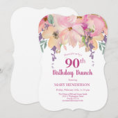 Roze Paarse Waterverf Bloemen 90ste Verjaardagsbru Kaart (Voorkant / Achterkant)