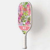 Roze Paarse Waterverf bloemen bladeren monogram Pickleball Paddle (Links)