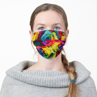 Roze Paarse Waterverf bloemen Groene bladeren Zwar Stoffen Mondkapje