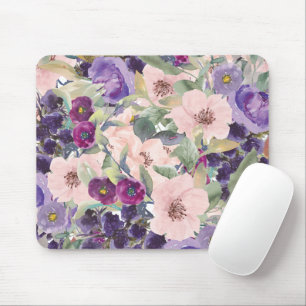 Roze Paarse Waterverf Bloemen Muismat