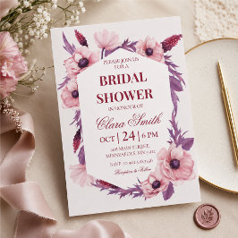 Roze & Paarse Waterverf Bloemen Trouw Bruiloft Kaart
