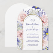 Roze Paarse Waterverf Bloemen Verlovingsfeest Kaart (Voorkant / Achterkant)