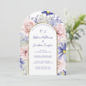 Roze Paarse Waterverf Bloemen Verlovingsfeest Kaart (Staand voorkant)