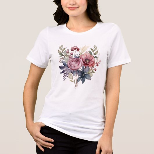 Roze Paarse Waterverf Bloemen Vrouwelijke Girly Tri-Blend Shirt (Voorkant)