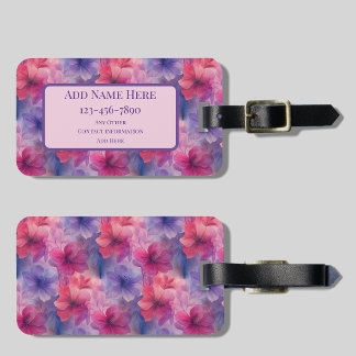 Roze & Paarse Waterverf Bloemensier Label met P Bagagelabel