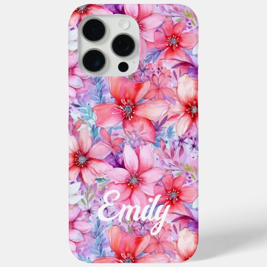 Roze Paarse Waterverf Bloemige Gepersonaliseerde N Case-Mate iPhone Case (Achterkant)