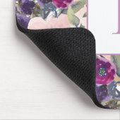 Roze Paarse Waterverf Bloemige Monogram Muismat (Hoek)