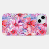Roze Paarse Waterverf Bloemrijke Gepersonaliseerde Case-Mate iPhone Case (Achterkant (horizontaal))